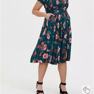 Torrid Teal and Pink Floral Midi Dress